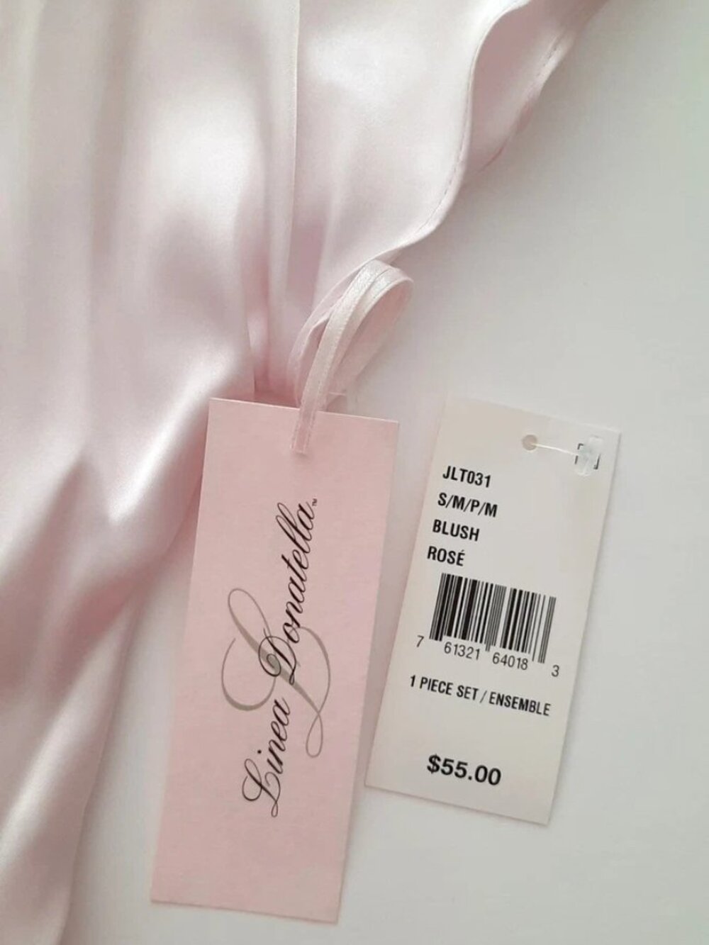 Linea Donatella Light Pink Satin Robe Lace Applique Attached Belt Size S/M NWT - Picture 7 of 10